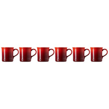 Red stoneware mug set of 6 with curved handles and glossy finish