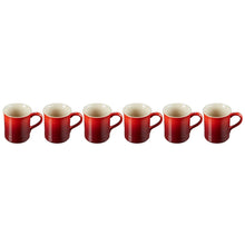 Red stoneware mug set of 6 with white interiors and side handles