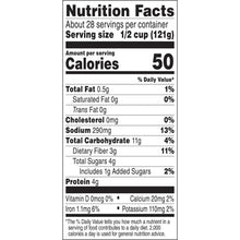 Nutrition Facts panel for sweet peas, serving size 1/2 cup, calories 50