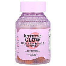 Lemme Glow hair skin nails gummies bottle, peach-toned front label
