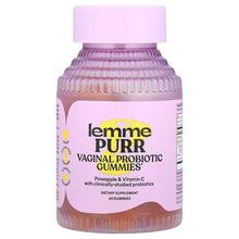 Lemme Purr vaginal probiotic gummies bottle, pineapple flavor label, 60 gummies