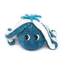Blue octopus mom plush with white belly patch and stitched tentacle stripes