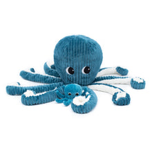 Blue octopus mom and baby plush stuffed animal set with long striped tentacles