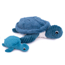 Blue sea turtle plush set: large mom turtle and small baby turtle