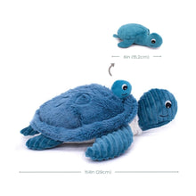 Blue sea turtle plush set with ribbed flippers, large mom and small baby