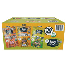 Lesser Evil organic snacks variety pack box, 30 bags, colorful front panels