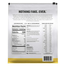Levels whey protein powder bag back with nutrition facts and ingredients