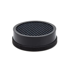 Round black air purifier filter cover with honeycomb mesh top and foam base ring