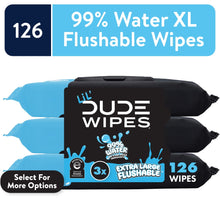LiL' DUDE flushable wet wipes 3-pack with 126 count graphic, black and blue packaging