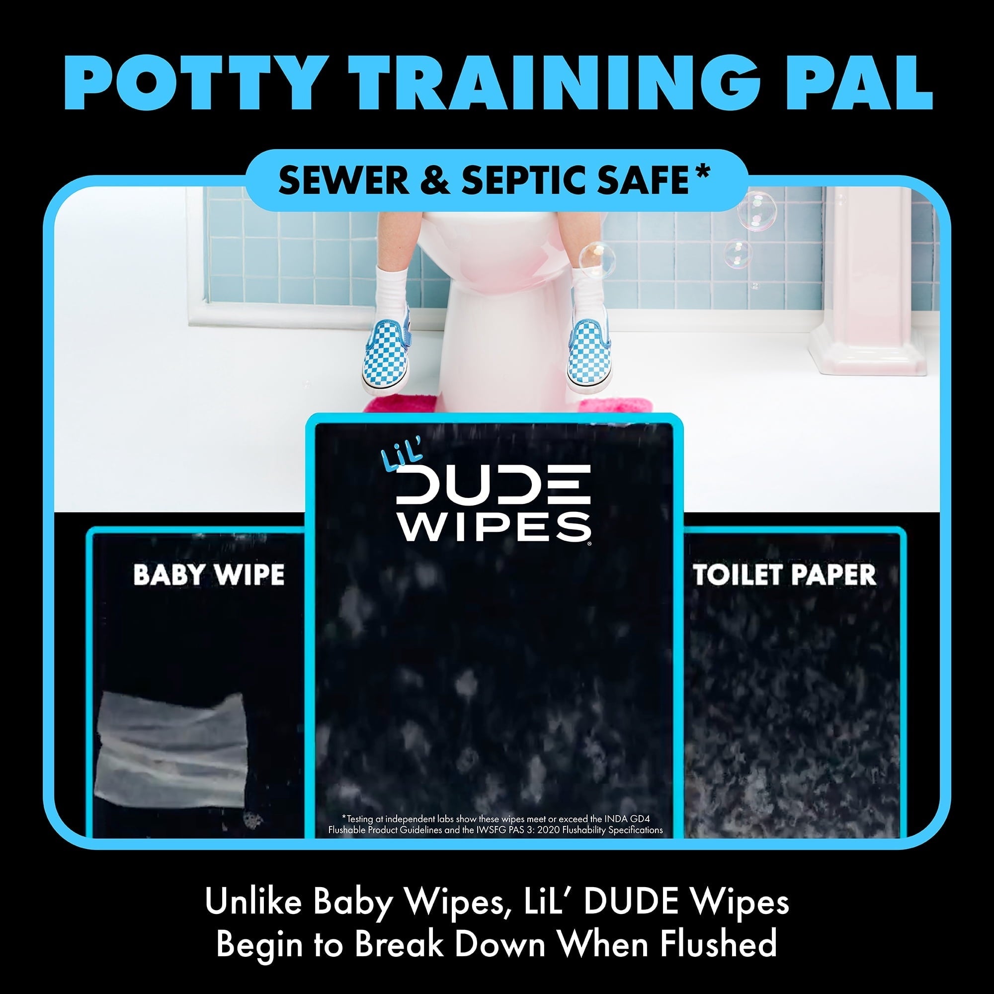 LiL' DUDE Flushable Wipes, Extra Large Fragrance Free Wet Wipes, 252 Count, 6 Pack