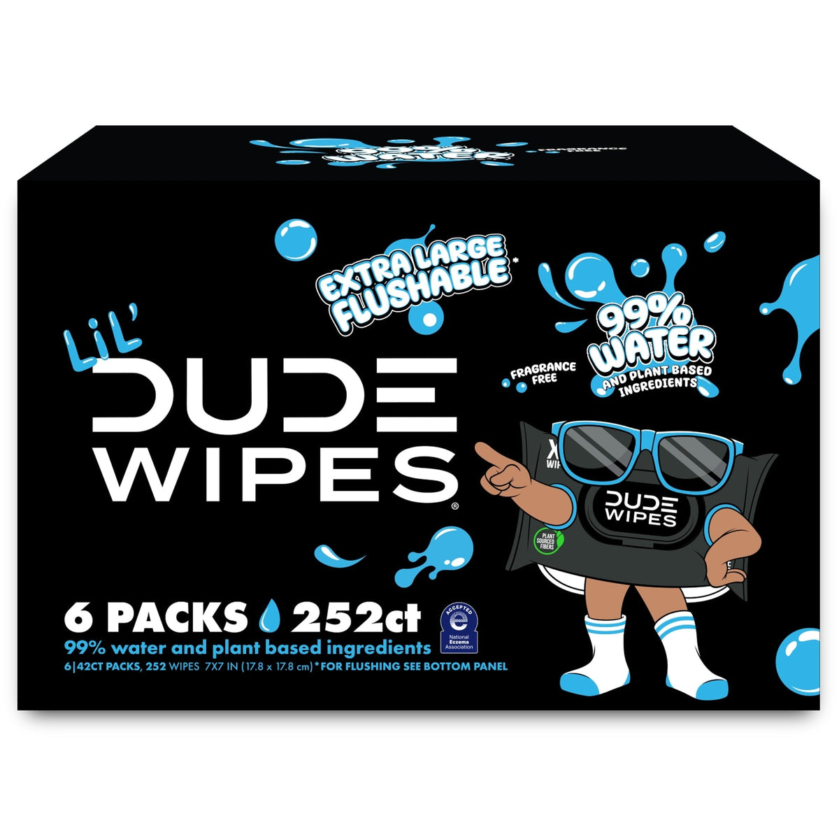 LiL' DUDE Flushable Wipes, Extra Large Fragrance Free Wet Wipes, 252 Count, 6 Pack