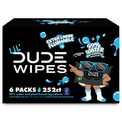 LiL' DUDE Flushable Wipes, Extra Large Fragrance Free Wet Wipes, 252 Count, 6 Pack