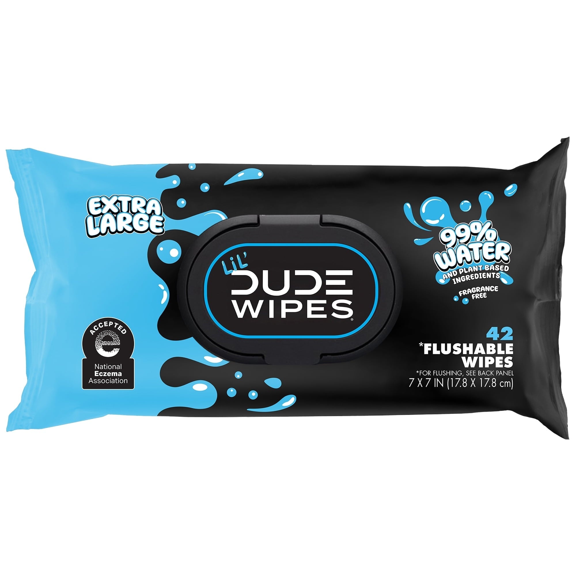 LiL' DUDE Flushable Wipes, Extra Large Fragrance Free Wet Wipes, 42 Count