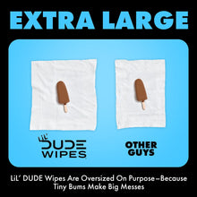 Extra large wet wipes, two white packs shown with pop graphics