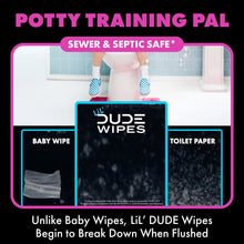 Flushable wipes shown with sewer and septic safe and breakdown-on-flush messaging