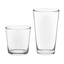 Glass tumbler set: tall and short clear drinking glasses