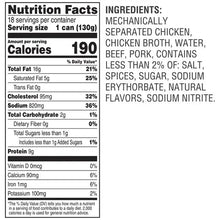Nutrition facts and ingredients panel for Vienna sausage, 18 servings per container