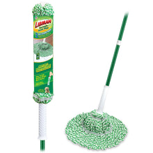 Twist mop with green handle and green-and-white cotton blend yarn head