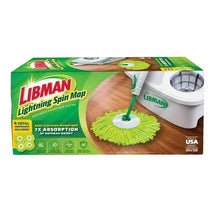 Lightning Spin Mop system package with green microfiber mop head and white bucket