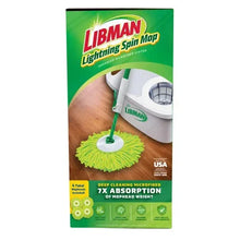 Libman Lightning Spin Mop system box with green microfiber pad and mop handle