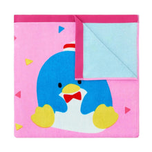Reversible kids beach towel, pink front with Pooh bear; light blue back panel