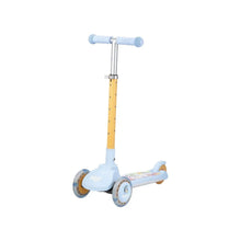 Kids light-up 3-wheel scooter side profile with blue grips, yellow stem, and Bluey deck