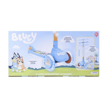 Bluey licensed kids light-up 3-wheel scooter box with scooter illustration and age mark