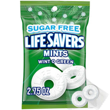 Single sugar-free Wint-O-Green mint hard candy pouch with white discs and green center