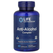 Supplement bottle for Anti-Alcohol Complex, blue plastic with white label, 60 capsules