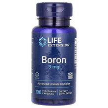 Boron supplement bottle, 3 mg, 100 vegetarian capsules, blue label.