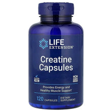 Blue Life Extension creatine capsules bottle with front label reading “Creatine Capsules”