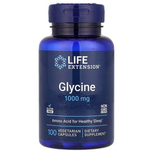 Glycine 1000 mg supplement bottle with label and 100 vegetarian capsules