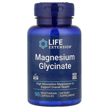 Magnesium glycinate dietary supplement bottle, blue label, 90 vegetarian capsules