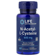 Life Extension N-Acetyl-L-Cysteine 600 mg supplement bottle, 60 capsules