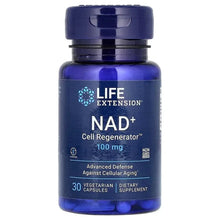 NAD+ Cell Regenerator 100 mg bottle with blue capsules and dark cap