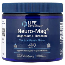 Magnesium L-Threonate supplement bottle with dark blue lid and Tropical Punch label