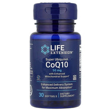 Life Extension CoQ10 softgel bottle, super ubiquinol 50 mg, 30 softgels