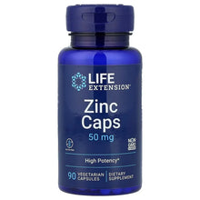 Life Extension Zinc Caps supplement bottle, blue with flip-top lid