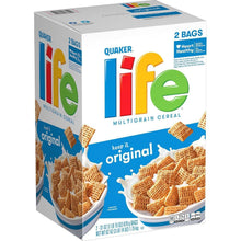 Quaker Life multigrain cereal carton with Original label and serving-size icons