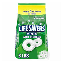 Hard candy mint bag, Wint-O-Green flavor, green and yellow packaging