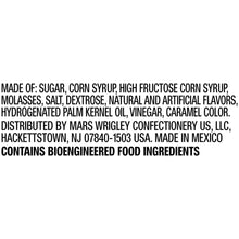 Hard candy ingredient list text: sugar, corn syrup, natural and artificial flavors
