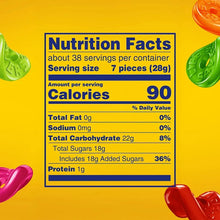 Gummy candy bag Nutrition Facts label for 38 servings, 90 calories per serving