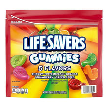 Resealable gummy candy bag with LifeSavers Gummies logo and 5 flavor assorted gummies