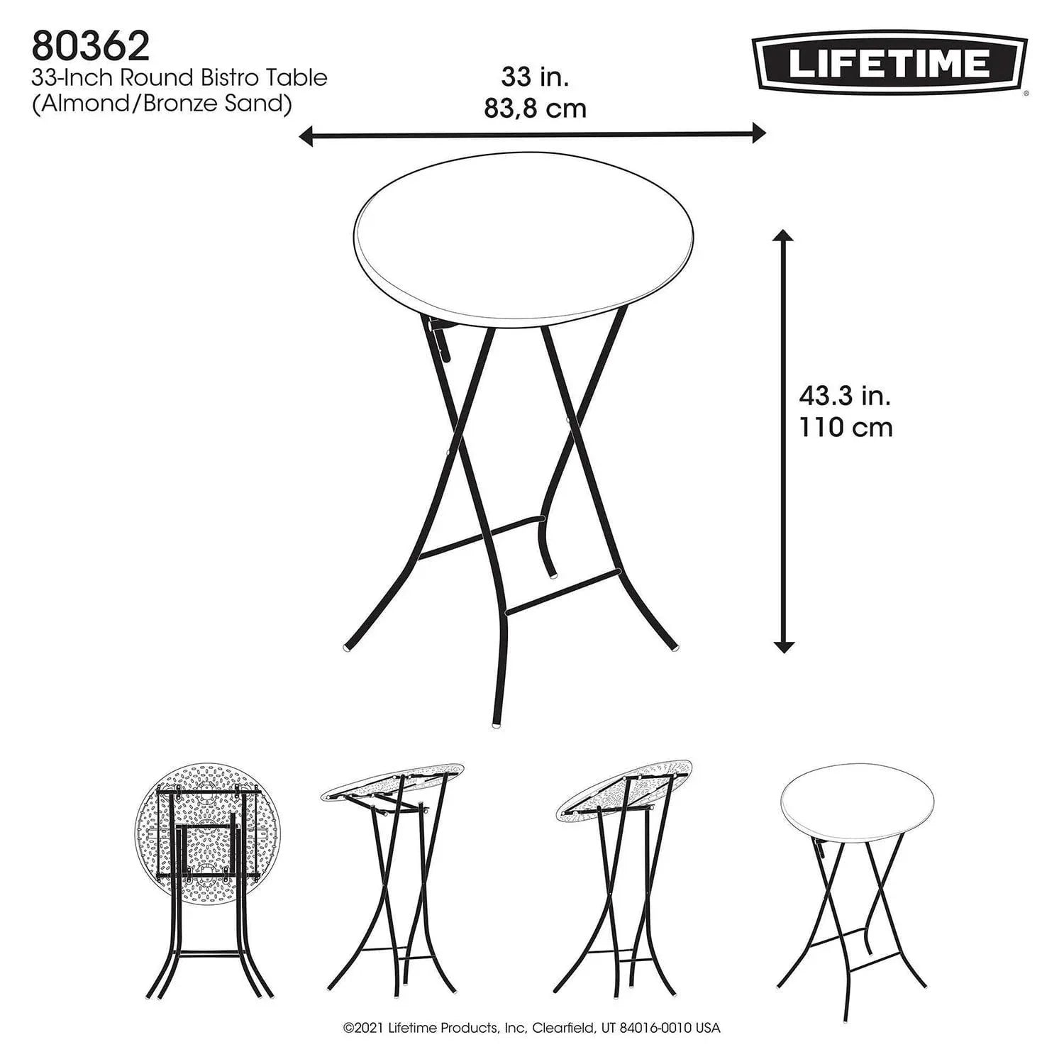Lifetime 33-Inch Round Bistro Table Light Commercial