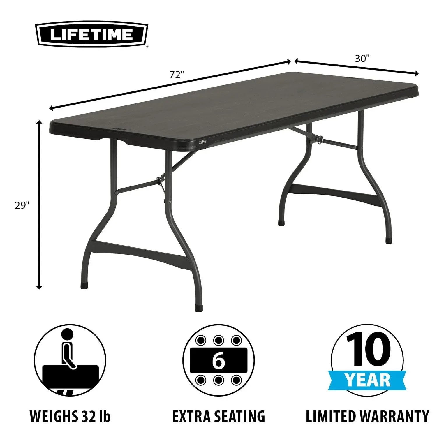 Lifetime 6' Commercial Grade Stacking Folding Table, Assorted Colors