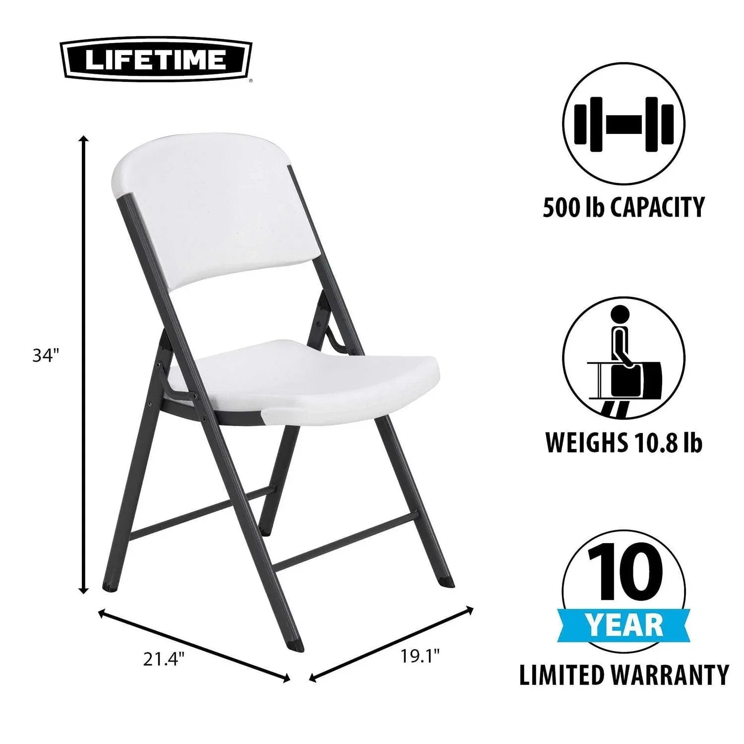 Lifetime Commercial Grade Contoured Folding Chair, Assorted Colors 4 Pack