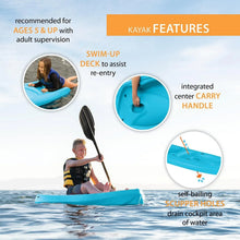 Blue youth sit-on-top kayak with open cockpit and integrated center carry handle