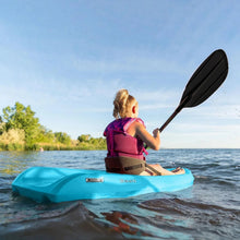 Youth sit-on-top kayak with included paddle, blue hull and black blade