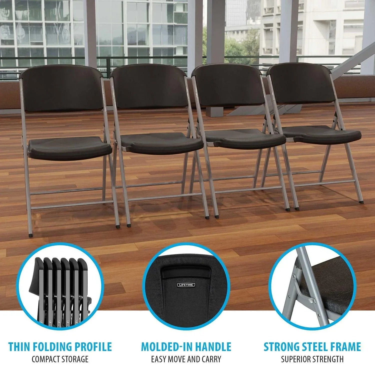 Lifetime Commercial Grade Contoured Folding Chair, Assorted Colors 4 Pack