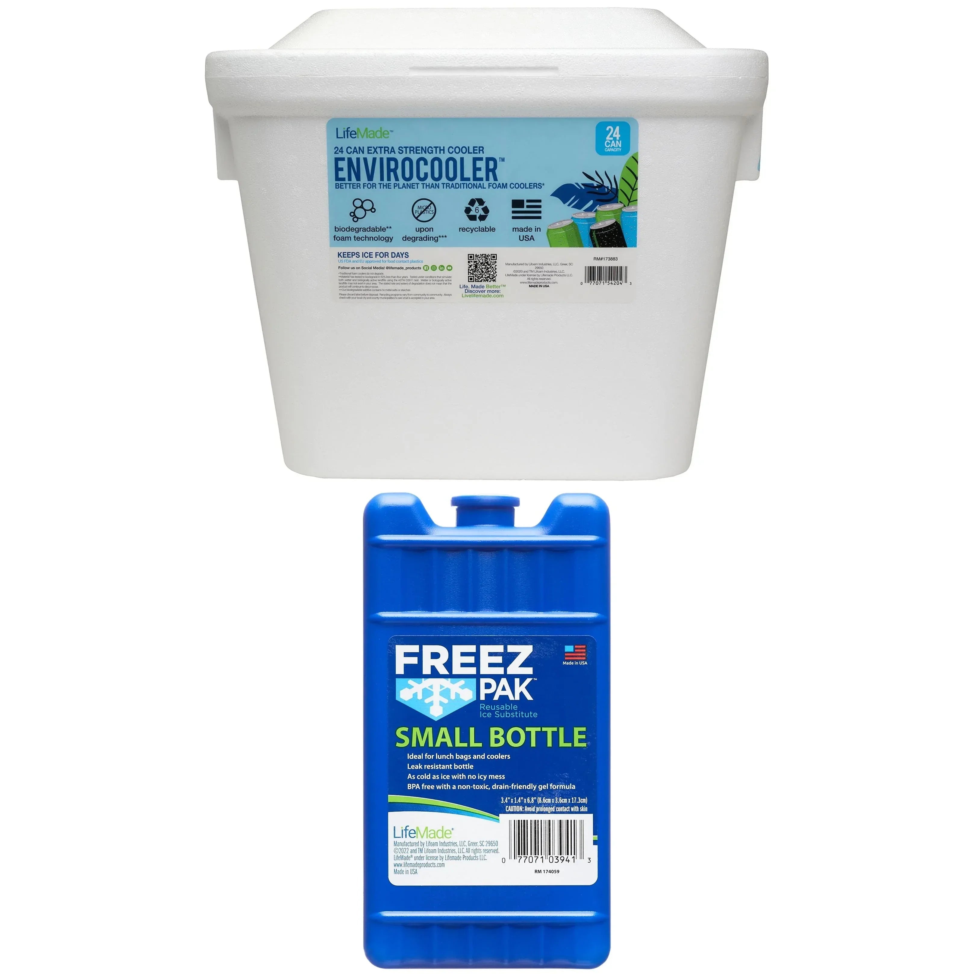 Lifoam 28Qt Envirocooler 24 Can Capacity Foam Cooler, White, 1 Count and FreezPak Small Ice Pack, 1 Count
